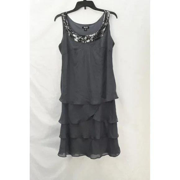 SLNY Dresses Slny Womens Sequined Tiered Dress Suit Grey